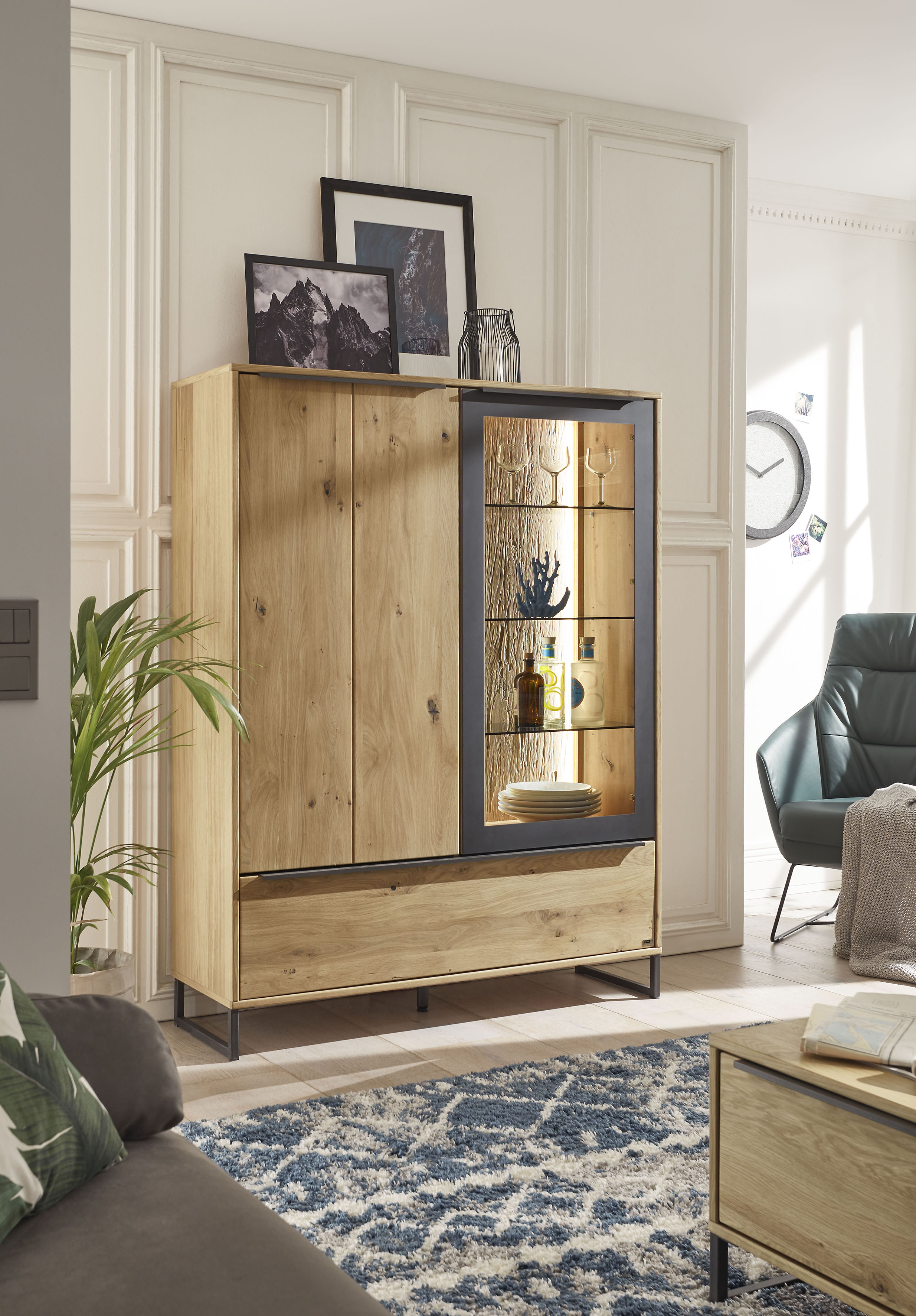 GALLERY M branded by Musterring Highboard "Alan", Front in Eiche, mit 3 fes günstig online kaufen