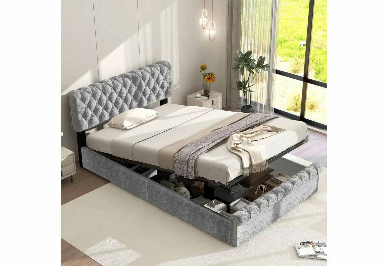 SOFTWEARY Polsterbett (Einzelbett mit Lattenrost und Bettkasten, 90x200 cm) günstig online kaufen