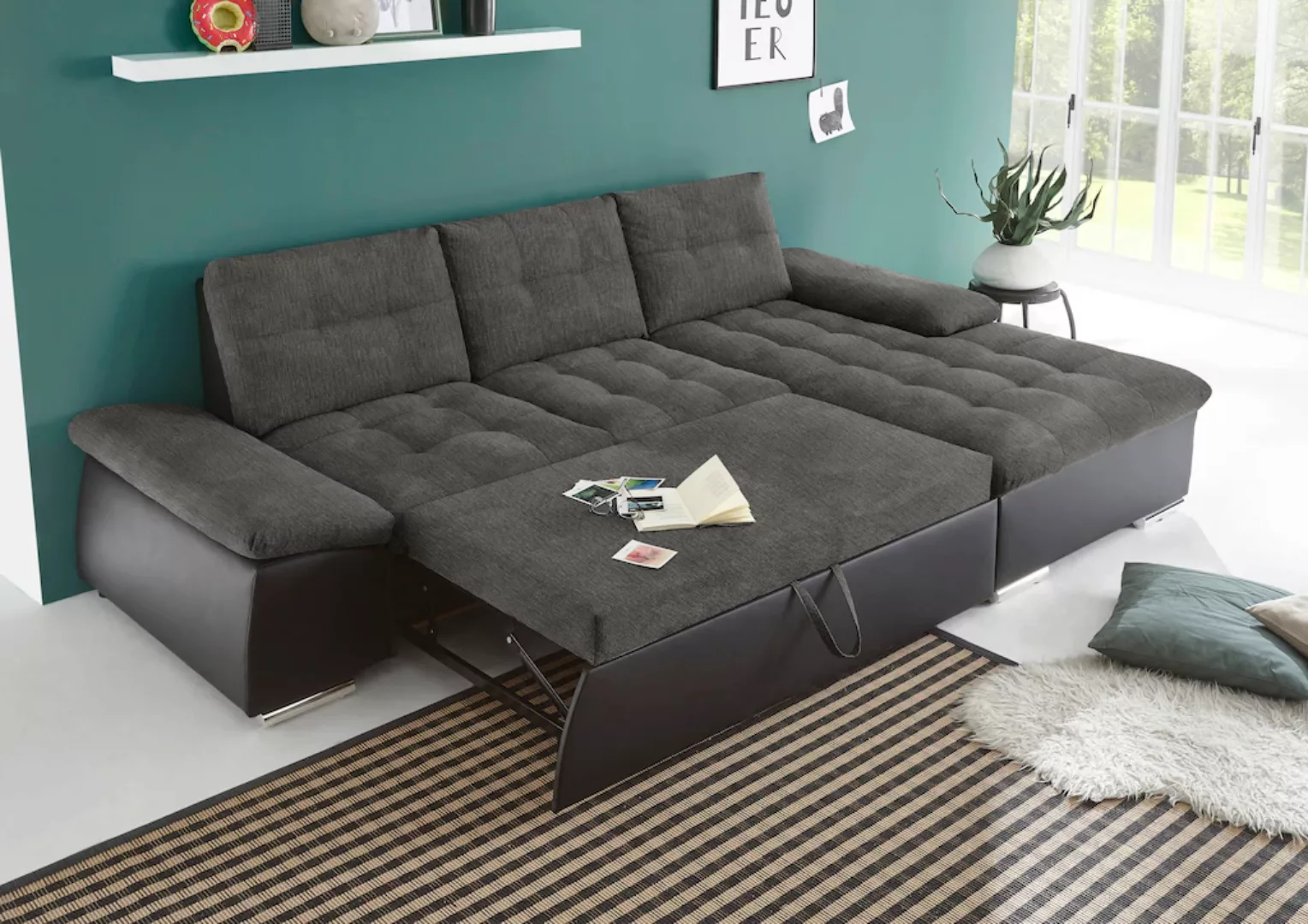 ED EXCITING DESIGN Ecksofa "Jakarta L-Form", mit Bettfunktion, Armteilverst günstig online kaufen