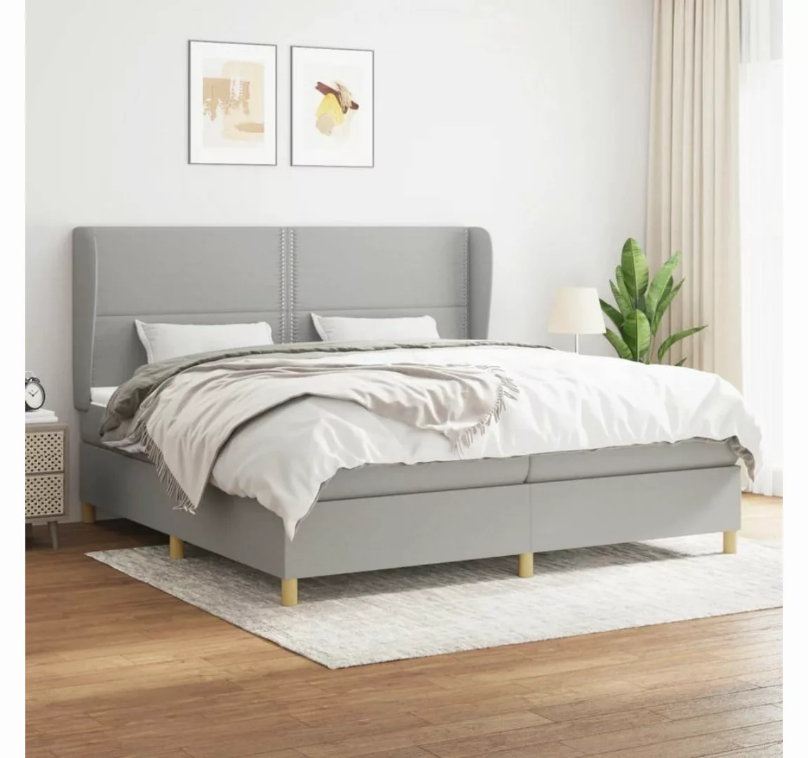 vidaXL Boxspringbett Boxspringbett mit Matratze Hellgrau 200x200 cm Stoff B günstig online kaufen