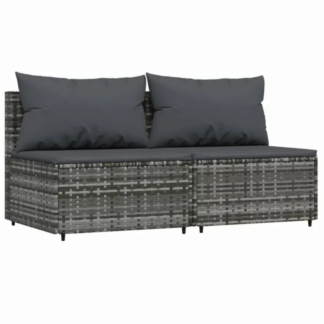 vidaXL Loungesofa Garten-Mittelsofas mit Kissen 2 Stk. Grau Poly Rattan, 1 günstig online kaufen