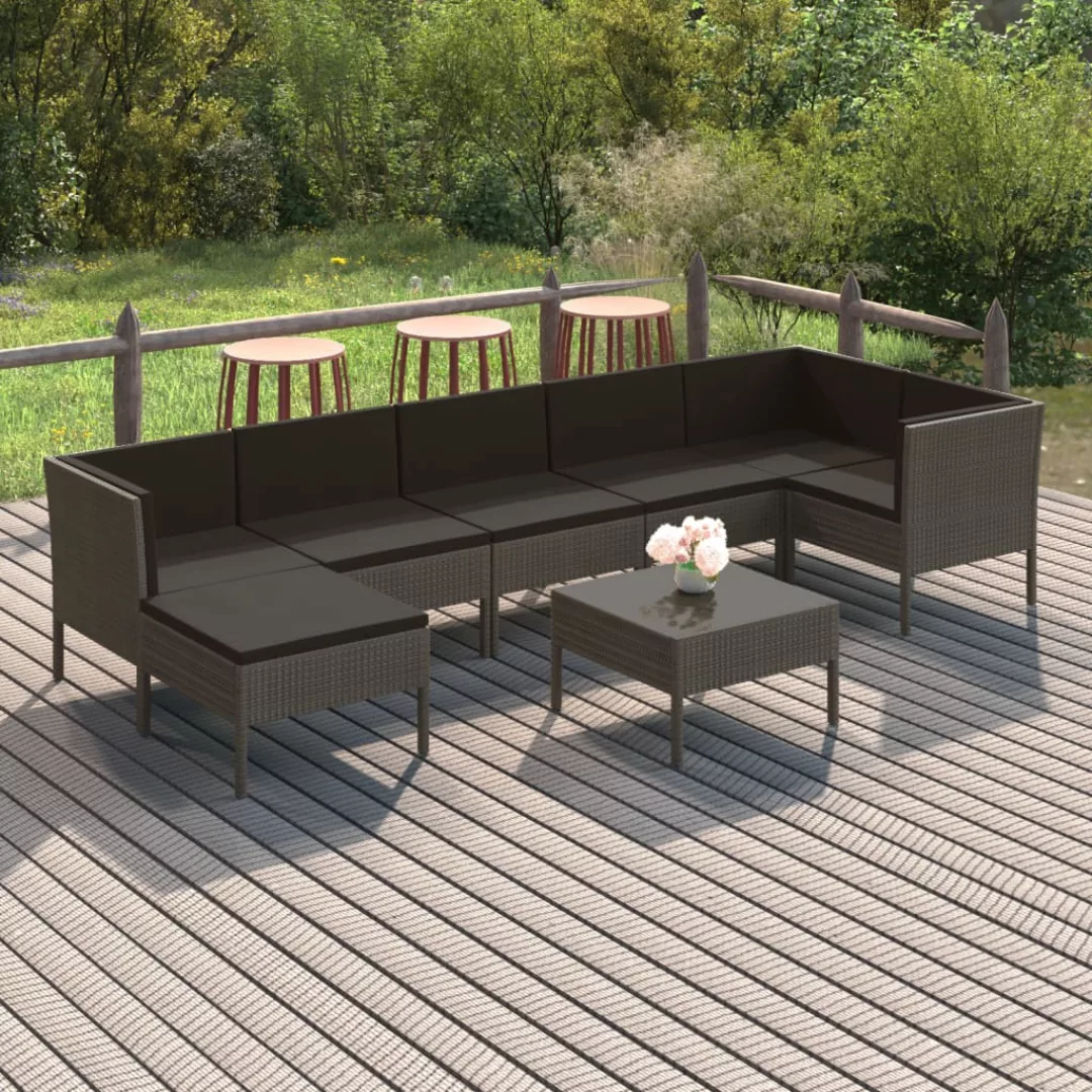 8-tlg. Garten-lounge-set Mit Auflagen Poly Rattan Grau günstig online kaufen