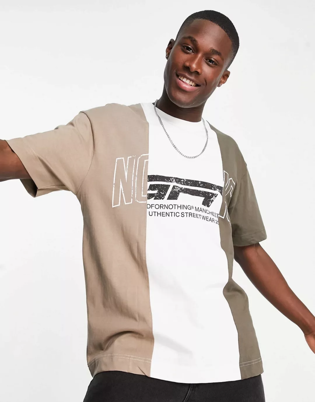 Good For Nothing – Oversize-T-Shirt in Grau und Weiß mit geteiltem Design u günstig online kaufen