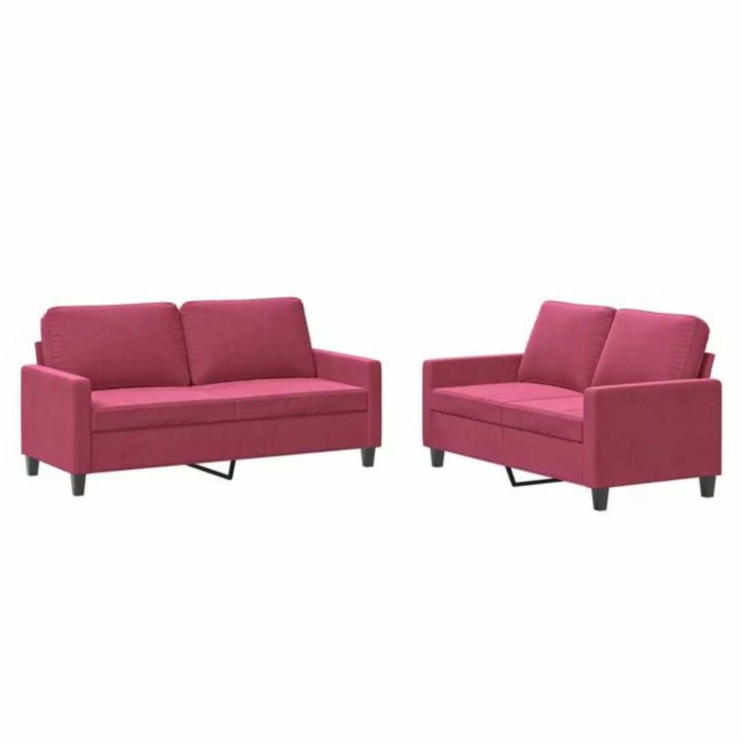 vidaXL Sofa, 2-tlg. Sofagarnitur mit Kissen Weinrot Samt günstig online kaufen