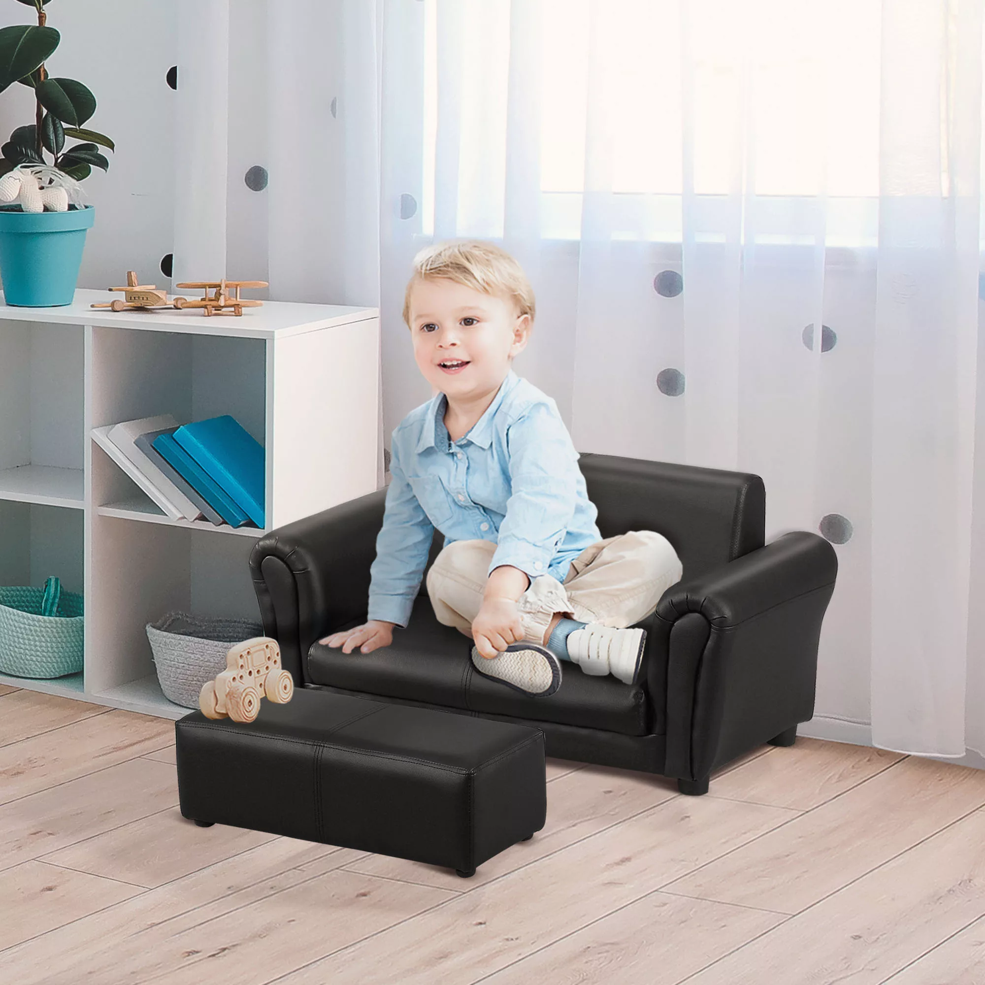 HOMCOM Kindersessel mit Fußhocker  Kindercouch & Hocker in Schwarz, Gemütli günstig online kaufen