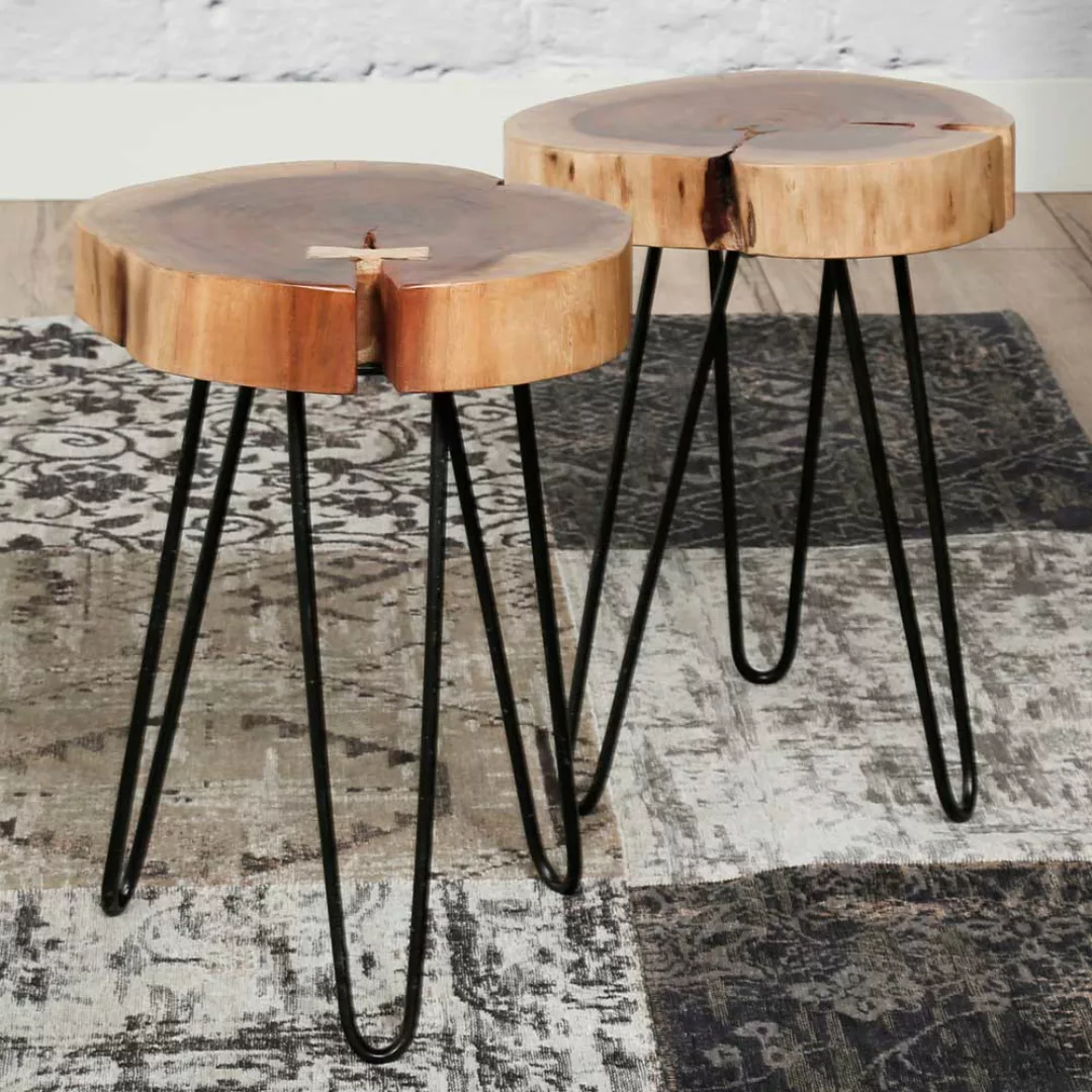 Massivholztisch aus Akazie Massivholz und Metall Dreifußgestell (zweiteilig günstig online kaufen