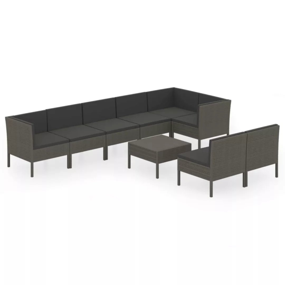 9-tlg. Garten-lounge-set Mit Auflagen Poly Rattan Grau günstig online kaufen