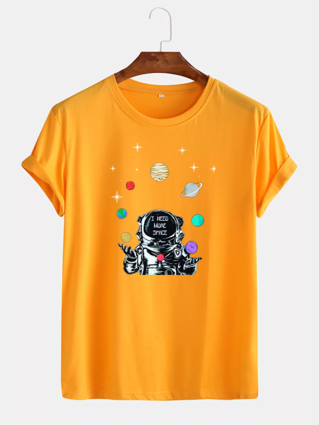 Herren Baumwolle Astronaut Druck Rundhals Freizeit Kurzarm T-Shirts günstig online kaufen