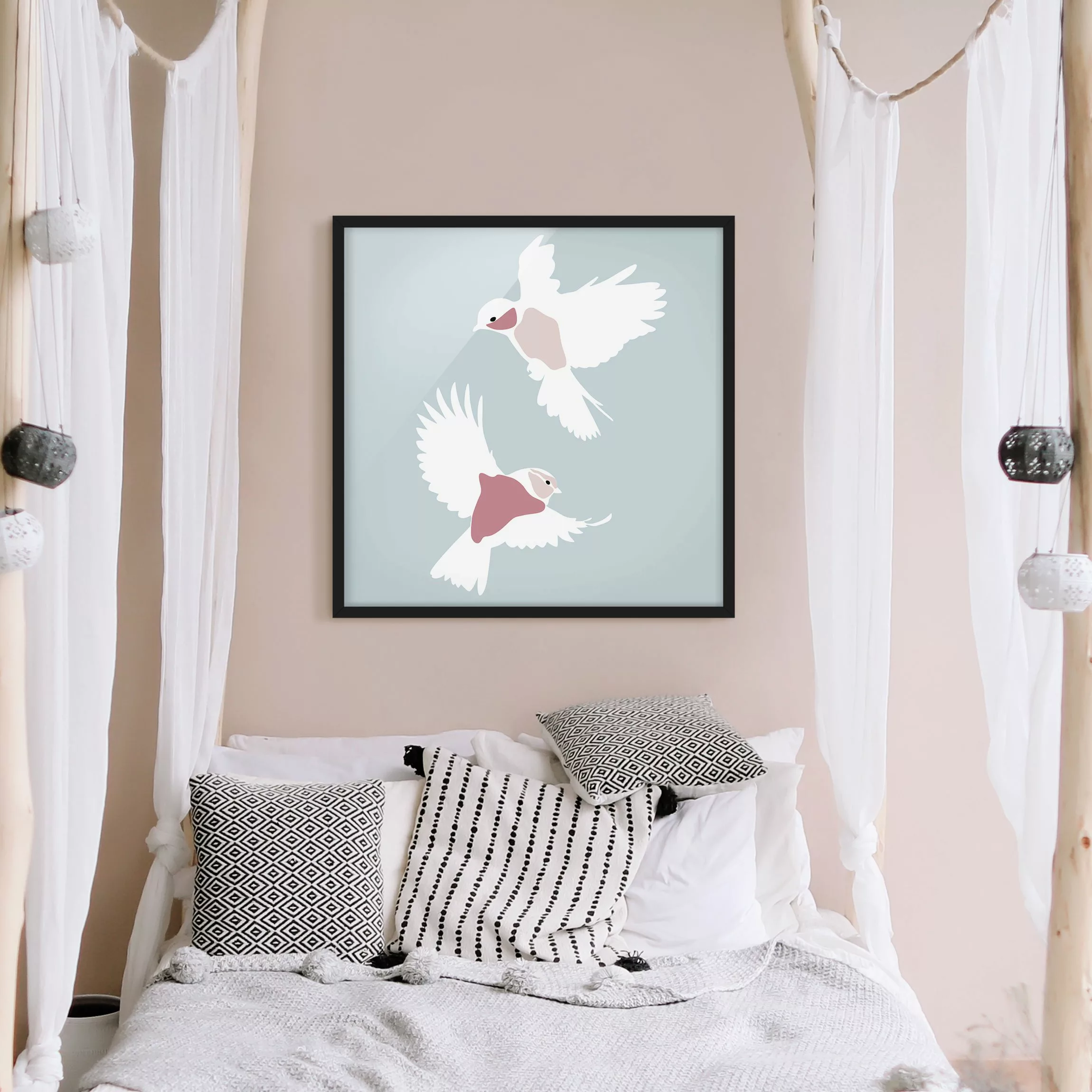 Bild mit Rahmen Tiere - Quadrat Line Art Tauben Pastell günstig online kaufen