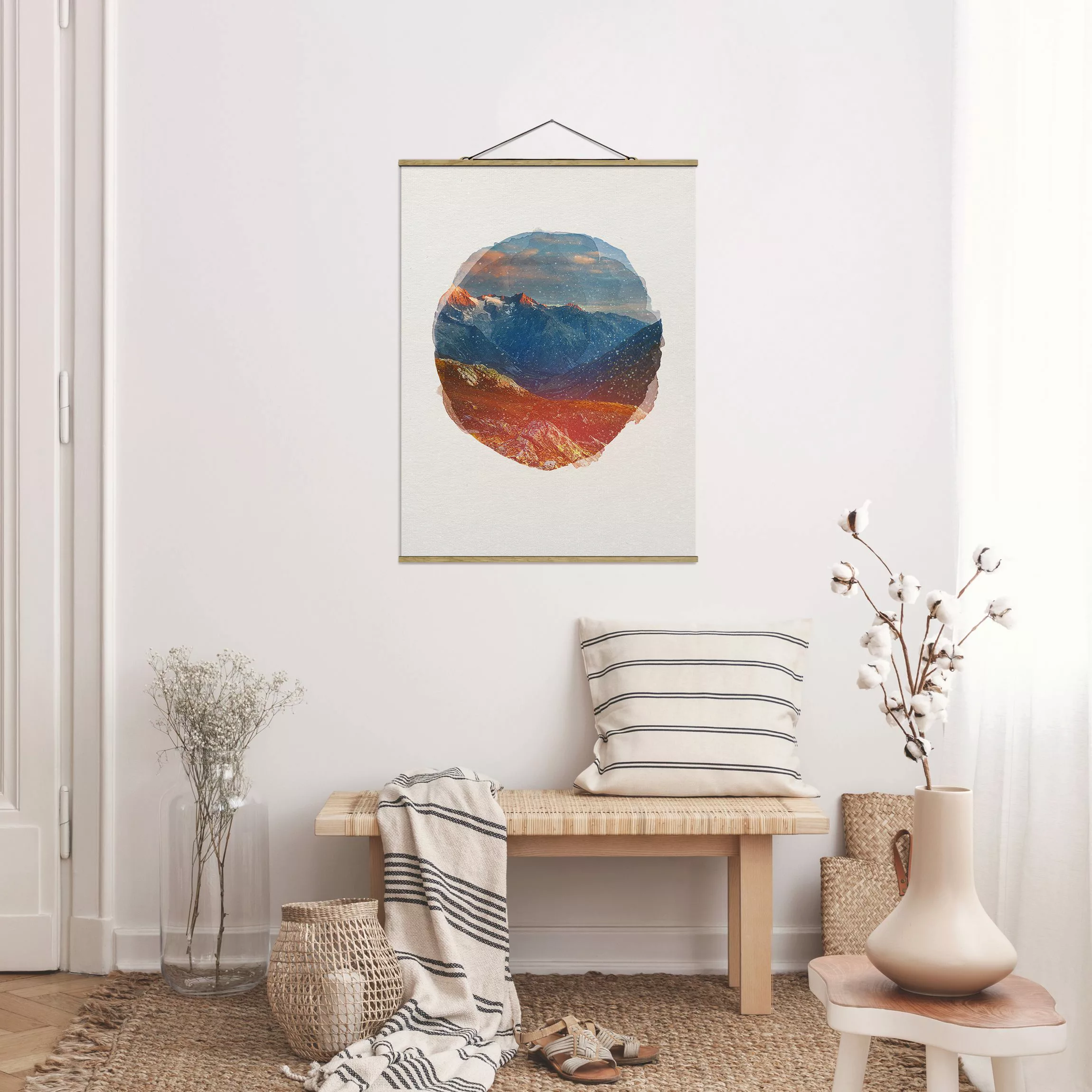 Stoffbild Berge mit Posterleisten - Hochformat Wasserfarben - Col de Fenêtr günstig online kaufen