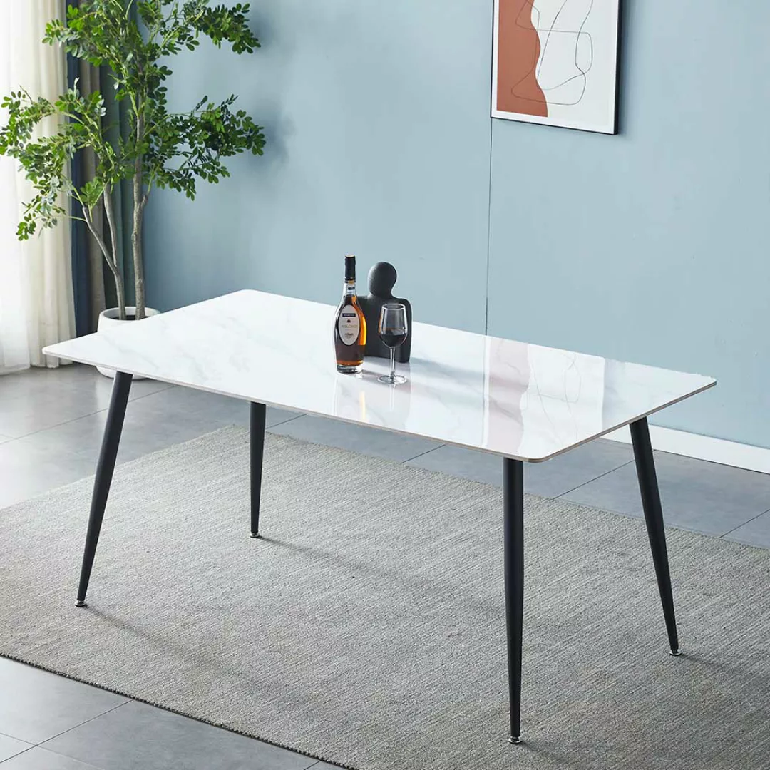 Küchen Tisch mit Hochglanzplatte in Weiß Schwarz günstig online kaufen