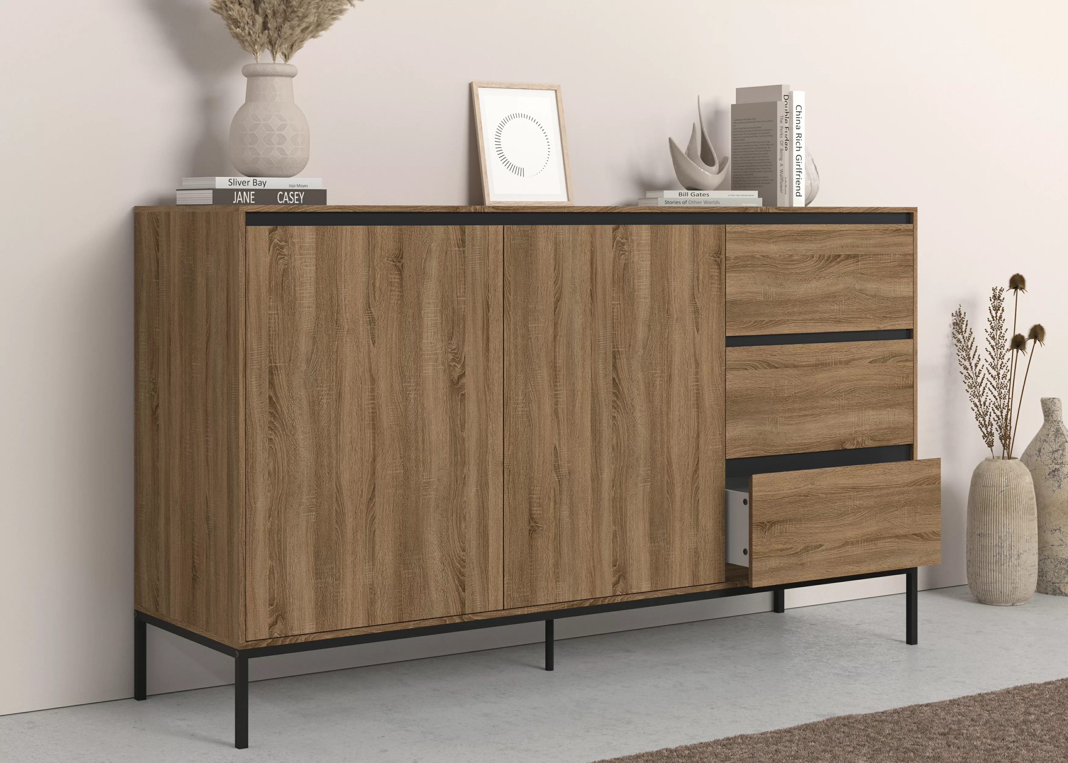 INOSIGN Sideboard "Bari", Kommode mit 2 Türen und 3 Schubkästen, Breite 140 günstig online kaufen