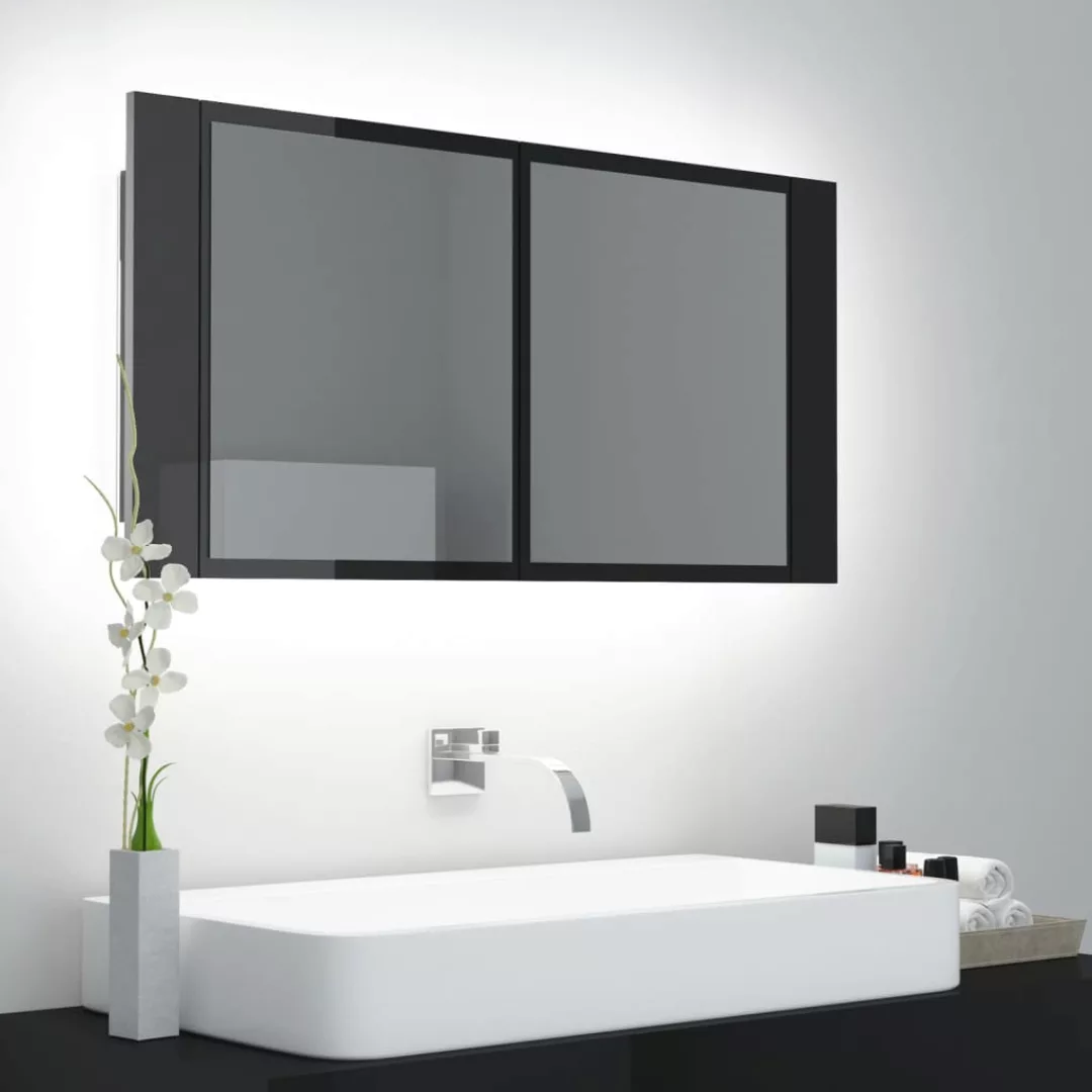 Led-bad-spiegelschrank Hochglanz-schwarz 90x12x45 Cm günstig online kaufen