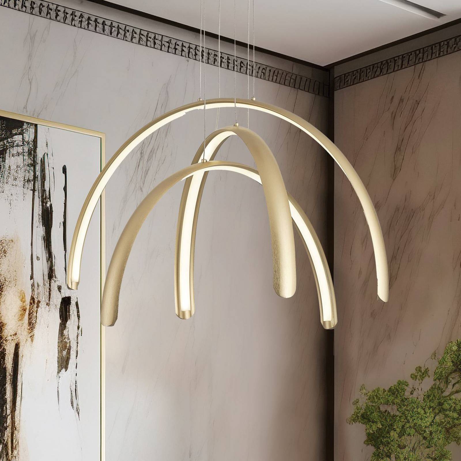LED-Pendellampe Megan, Länge 60 cm, goldfarben, 3-flg. günstig online kaufen