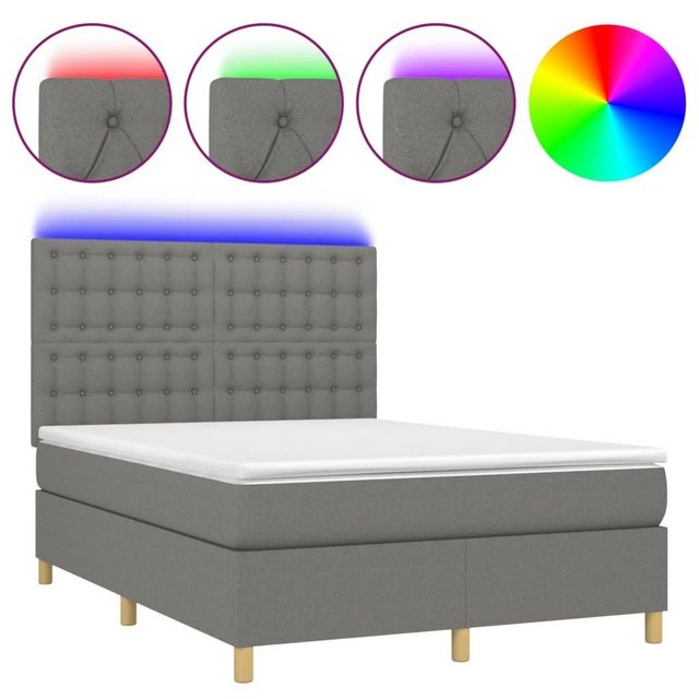 vidaXL Bettgestell Boxspringbett mit Matratze LED Dunkelgrau 140x190 cm Sto günstig online kaufen