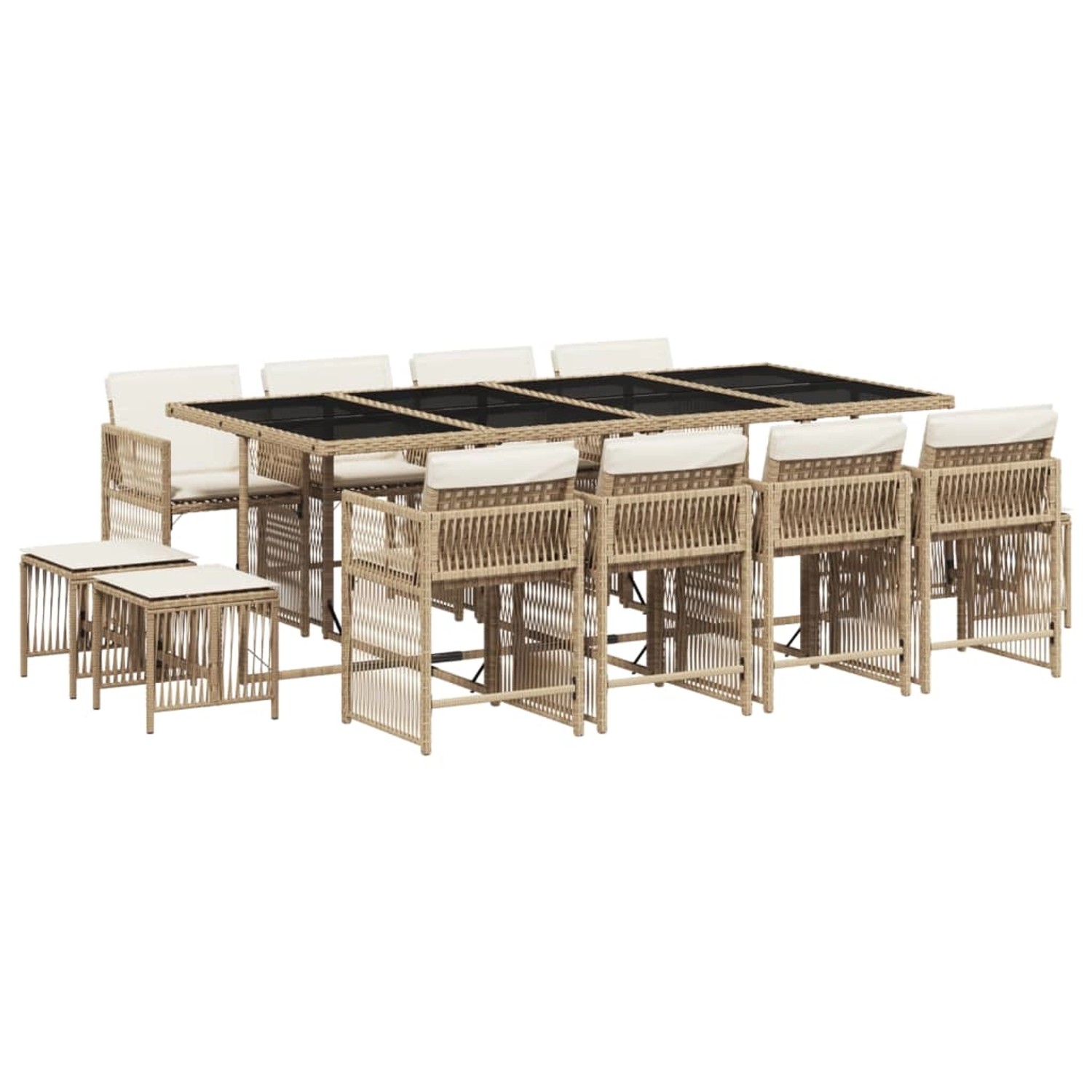 vidaXL 13-Tlg Garten-Essgruppe mit Kissen Beige Poly Rattan 3211702 günstig online kaufen