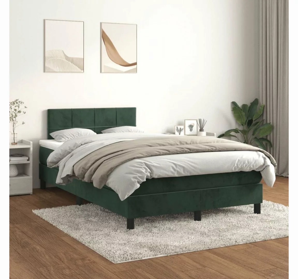 vidaXL Boxspringbett Boxspringbett mit Matratze Dunkelgrün 120x200 cm Samt günstig online kaufen