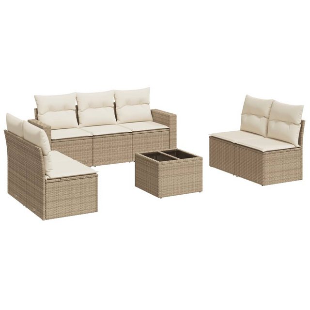 vidaXL Sofaelement 8-tlg. Garten-Sofagarnitur mit Kissen Beige Poly Rattan günstig online kaufen