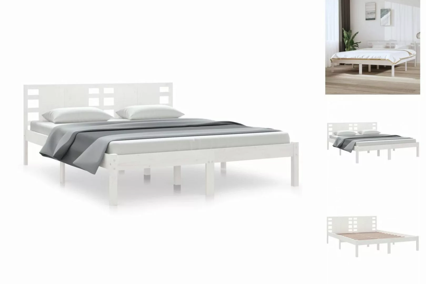 vidaXL Bettgestell Massivholzbett Weiß 150x200 cm 5FT King Size Bett Bettge günstig online kaufen