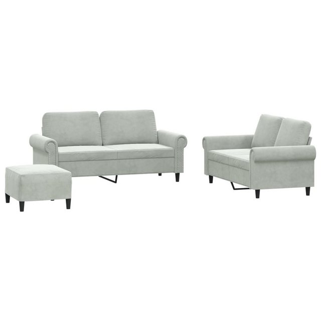 vidaXL Sofa Sofagarnitur Set mit Kissen Samt, 3-tlg., Hellgrau günstig online kaufen