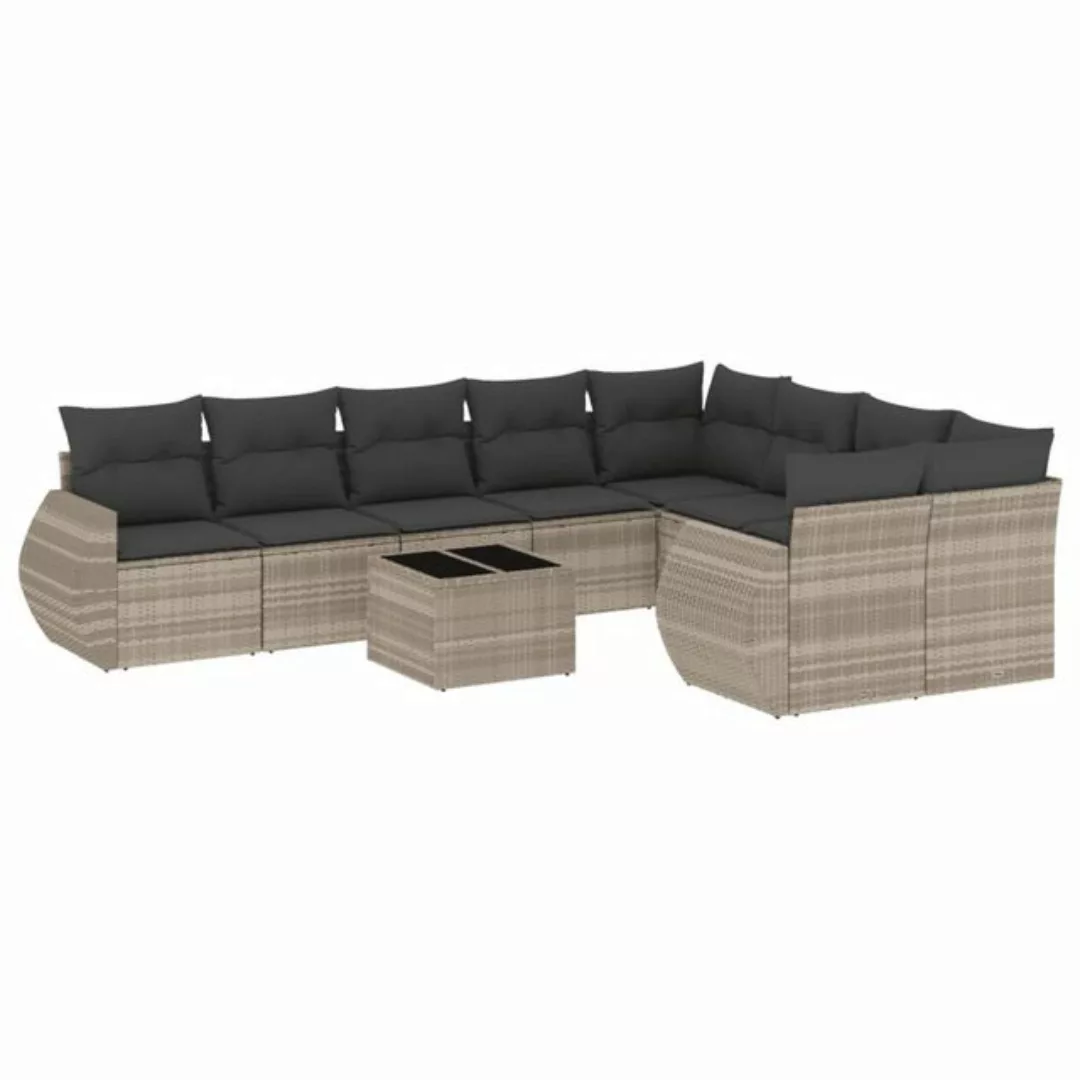 vidaXL Sofaelement 10-tlg. Garten-Sofagarnitur mit Kissen Hellgrau Poly Rat günstig online kaufen