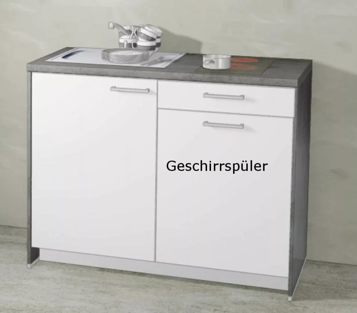 Miniküche MANKAMINI 27 (Höhe XXL) Alpinweiß, 123 cm mit Kochfeld + Geschirr günstig online kaufen