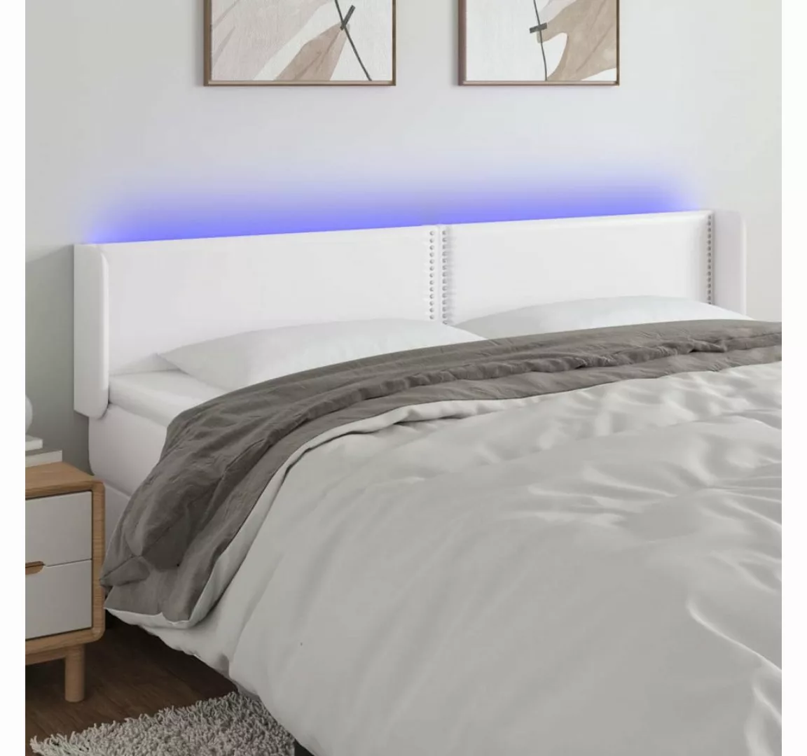 vidaXL Bett, LED Kopfteil Weiß 183x16x78/88 cm Kunstleder günstig online kaufen