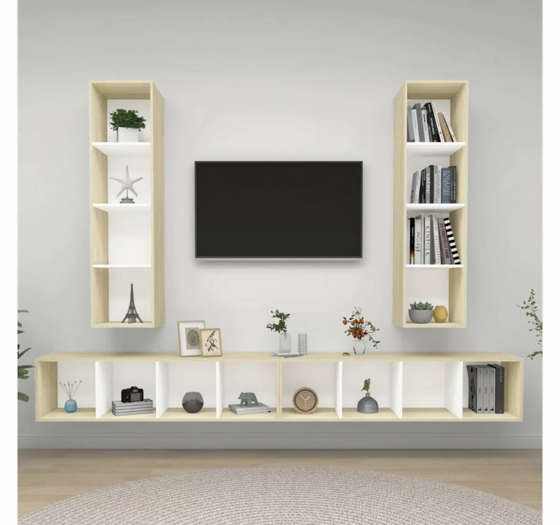 furnicato TV-Schrank TV-Wandschränke 4 Stk. Weiß Sonoma-Eiche Holzwerkstoff günstig online kaufen