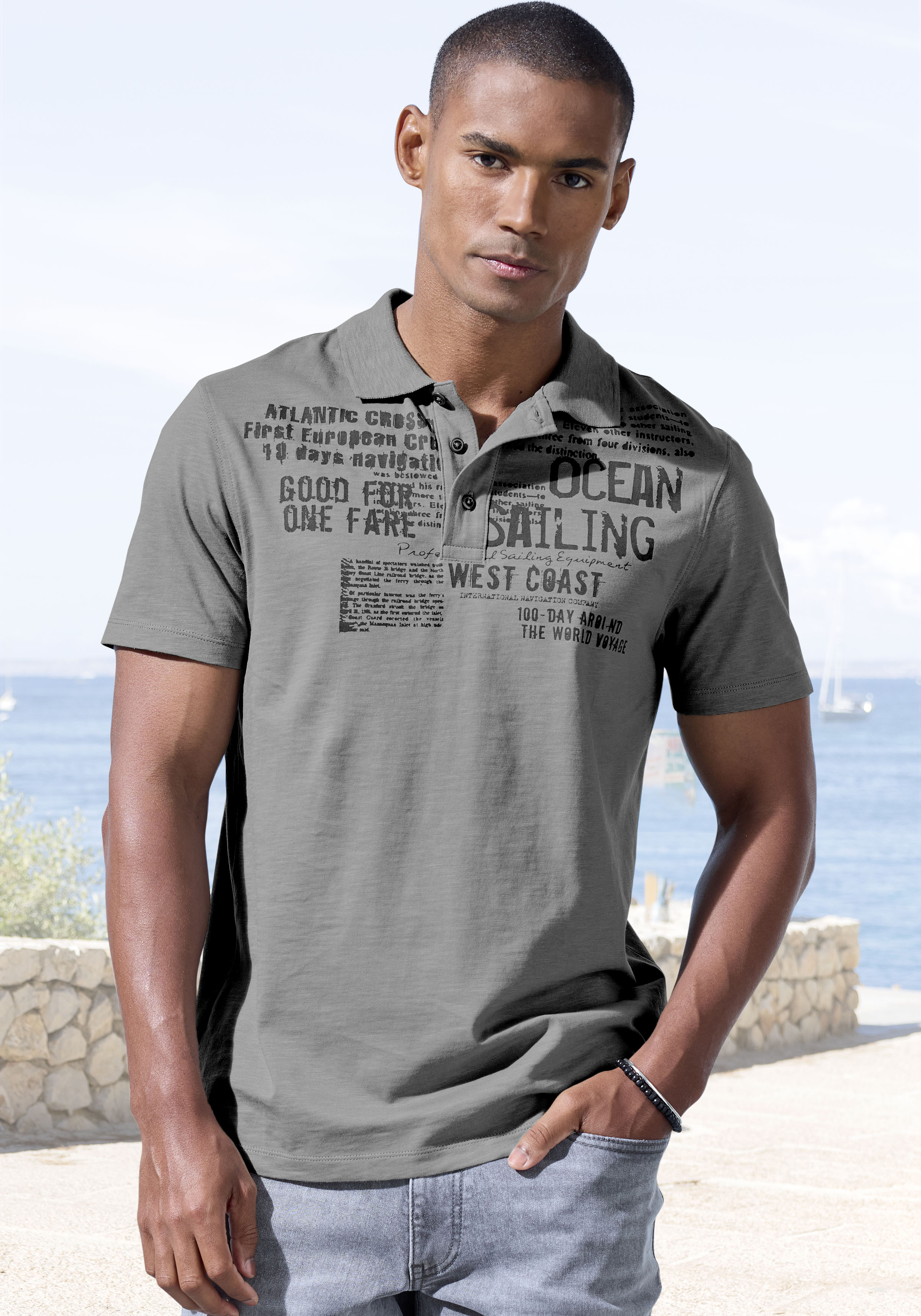 John Devin Poloshirt "mit Print", Regular-Fit, aus Slub-Qualität, mit Print günstig online kaufen