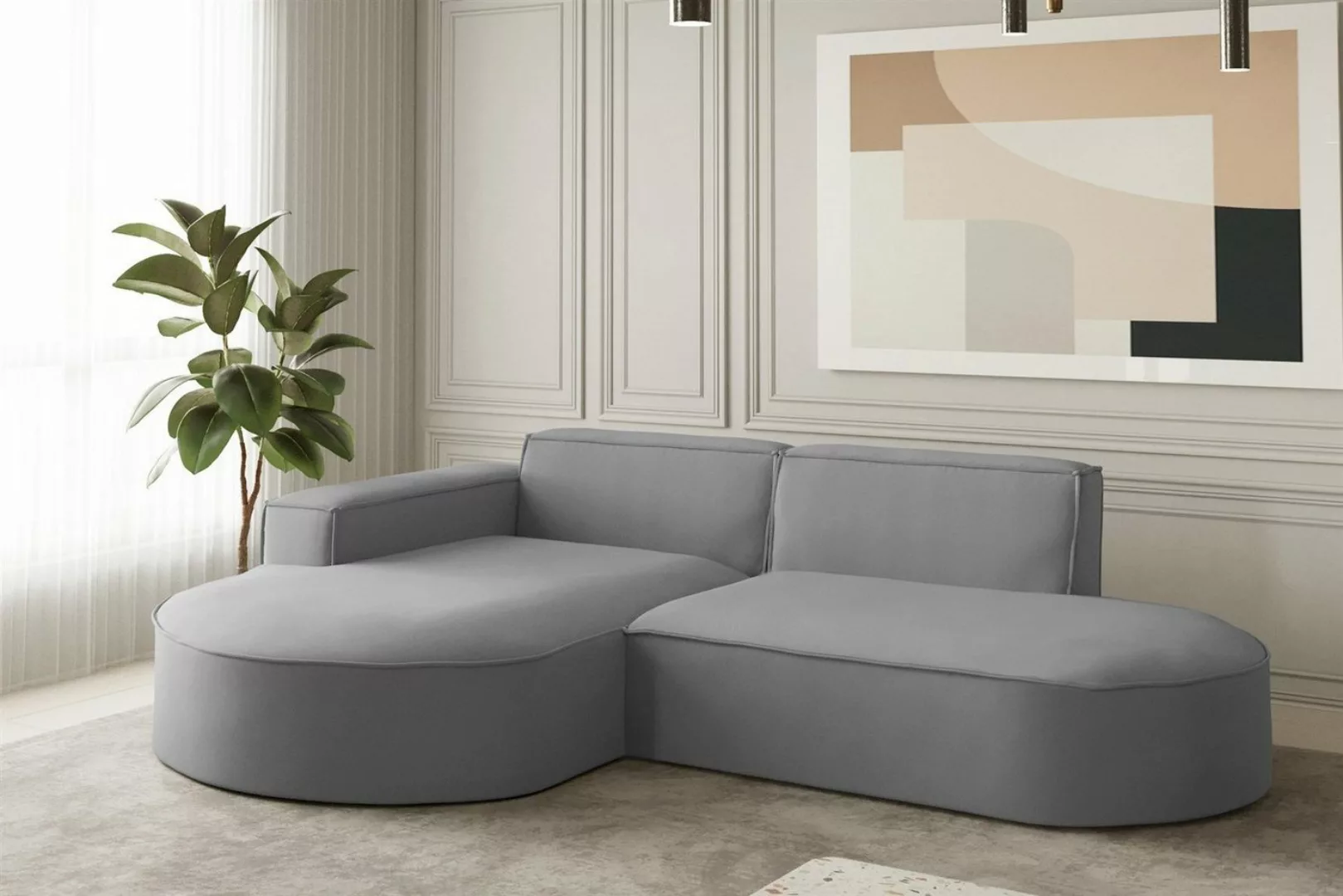 Fun Möbel Ecksofa Ecksofa Designersofa PALMA XS mit Ottomane in Stoff Ascot günstig online kaufen