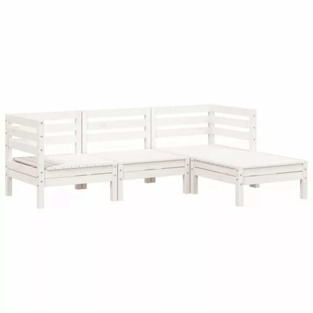 vidaXL Loungesofa Gartensofa 3-Sitzer mit Hocker Weiß Massivholz Kiefer, 1 günstig online kaufen