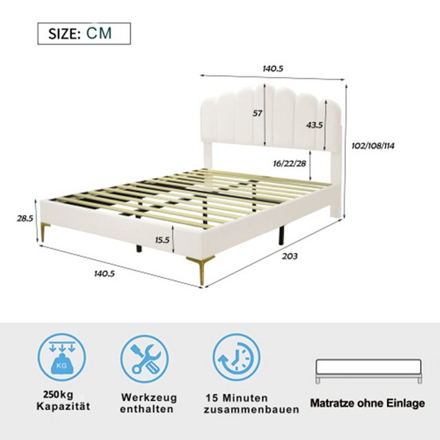 XDeer Polsterbett Polsterbett Doppelbett, Bettgestell mit Kopfteil und Latt günstig online kaufen