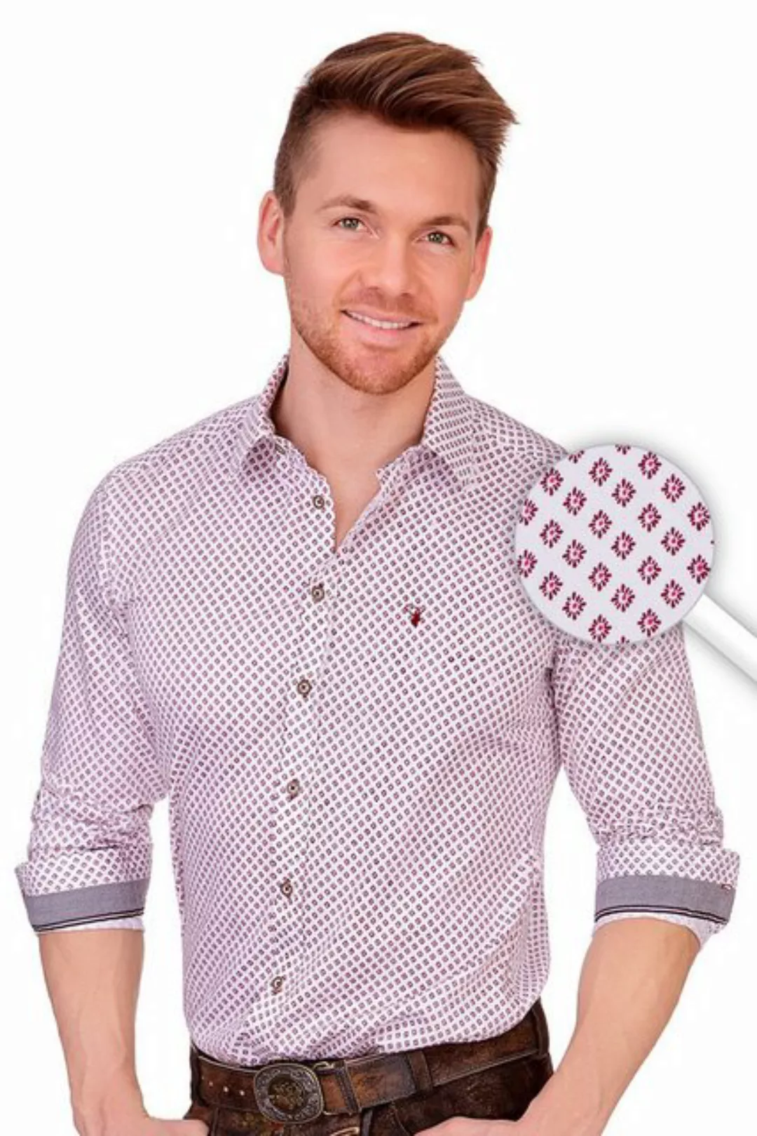 Spieth & Wensky Trachtenhemd Trachtenhemd - RONALD - weiß/beere, weiß/grau günstig online kaufen