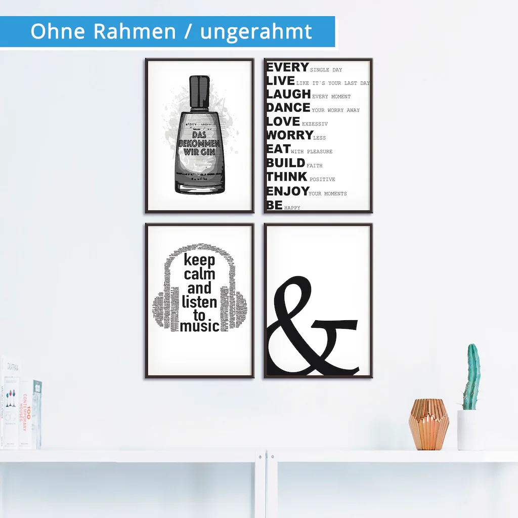 Artland Poster »Gin Tag Musik hören Ruhe«, Sprüche & Texte, (4 St.), Poster günstig online kaufen
