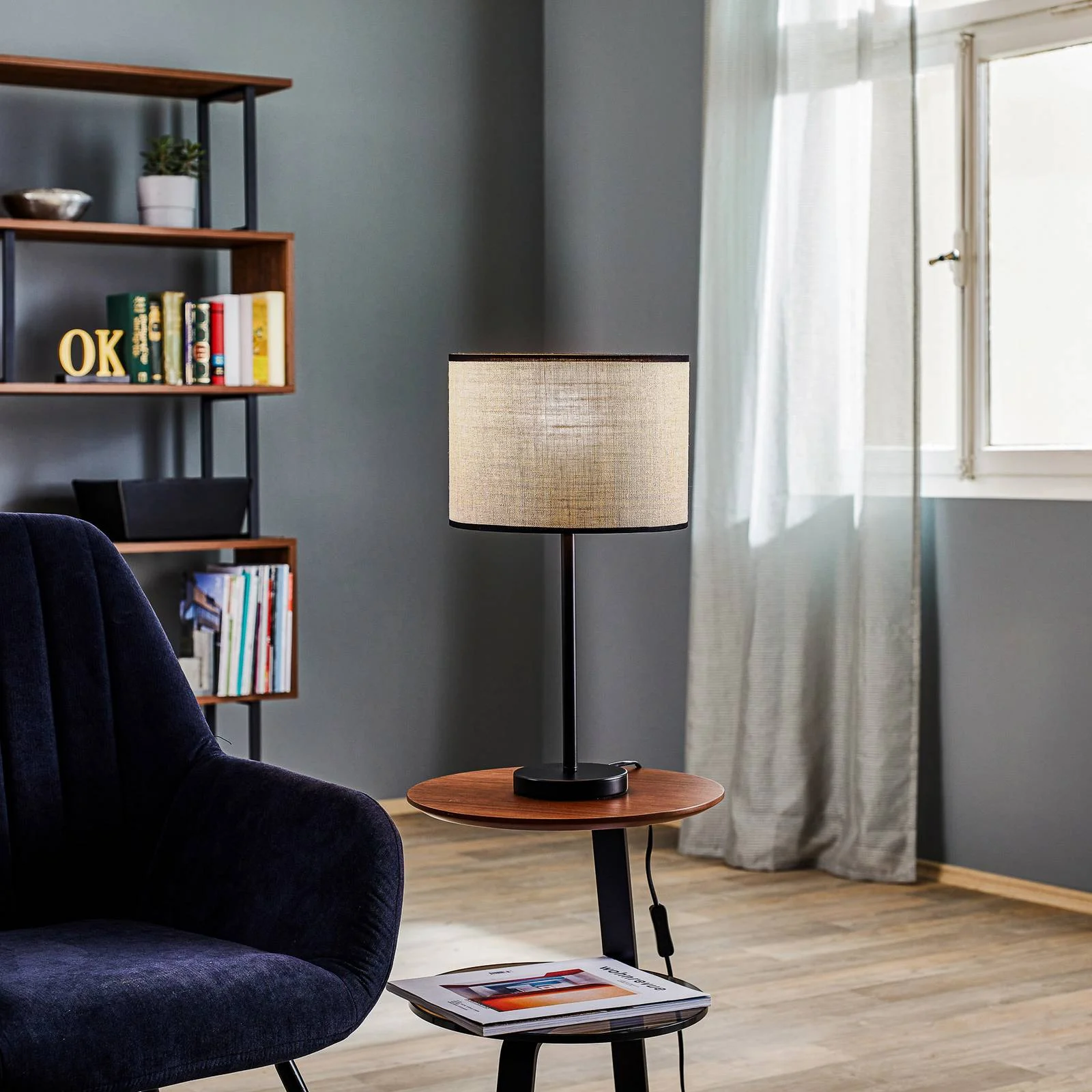 Tischleuchte Tubo, Textil, beige, Höhe 47 cm günstig online kaufen