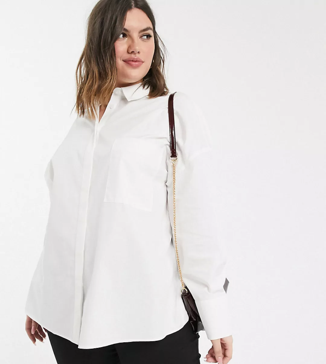 ASOS DESIGN Curve – Langärmliges Boyfriend-Hemd in Weiß günstig online kaufen
