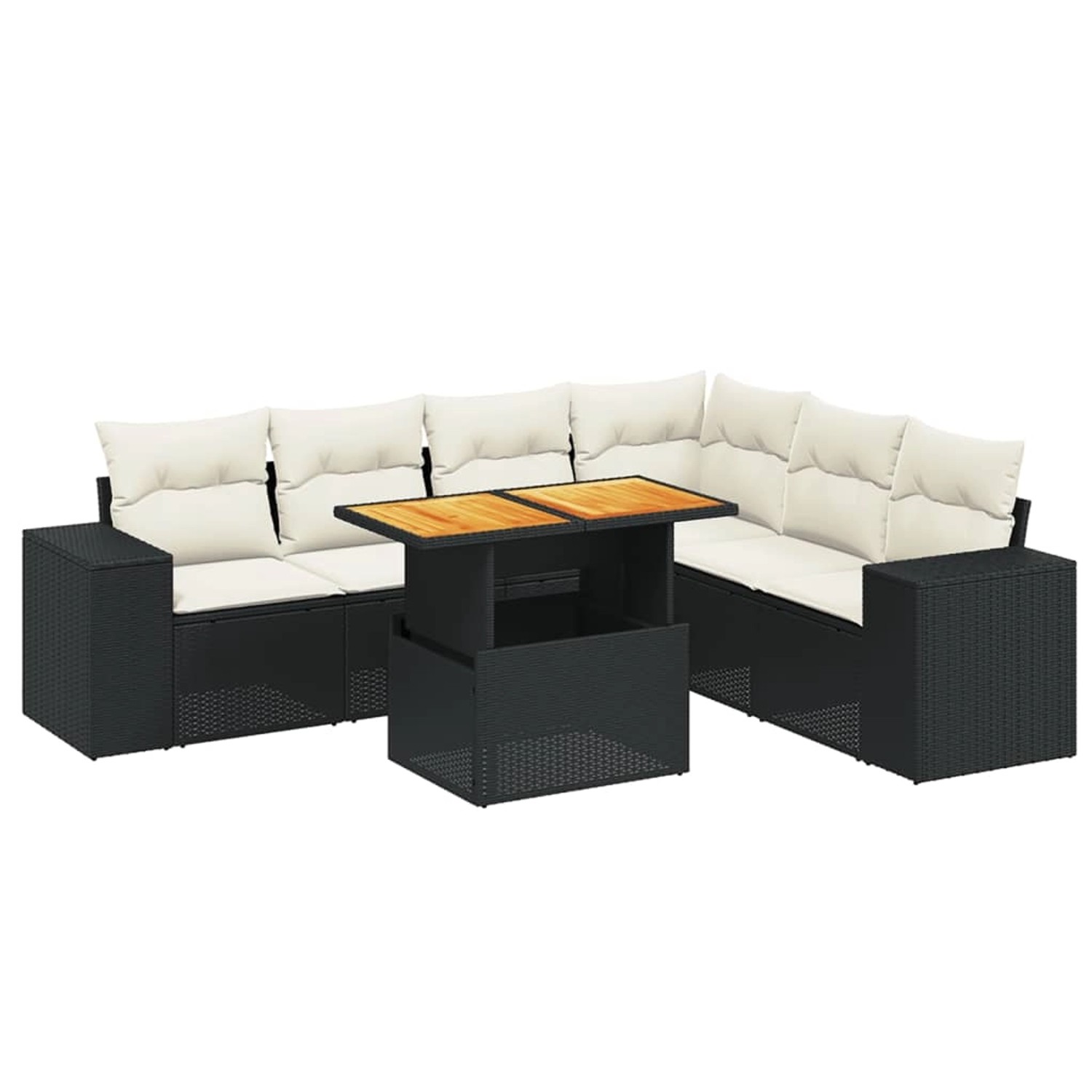 vidaXL 7-Tlg Garten-Sofagarnitur mit Kissen Schwarz Poly Rattan 3272652 günstig online kaufen