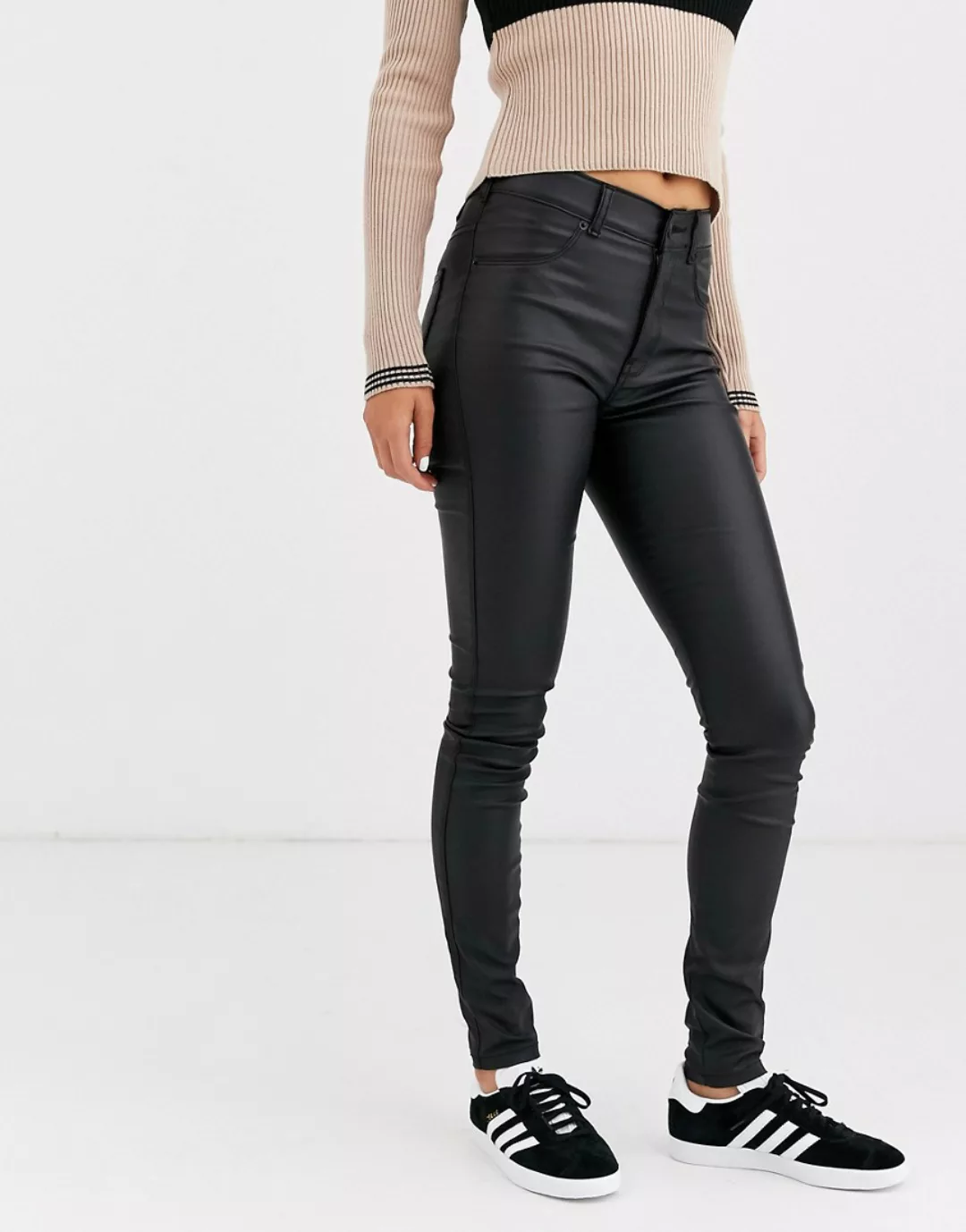 Dr Denim – Solitaire – Superenge Jeans in Lederoptik mit sehr hohem Taillen günstig online kaufen