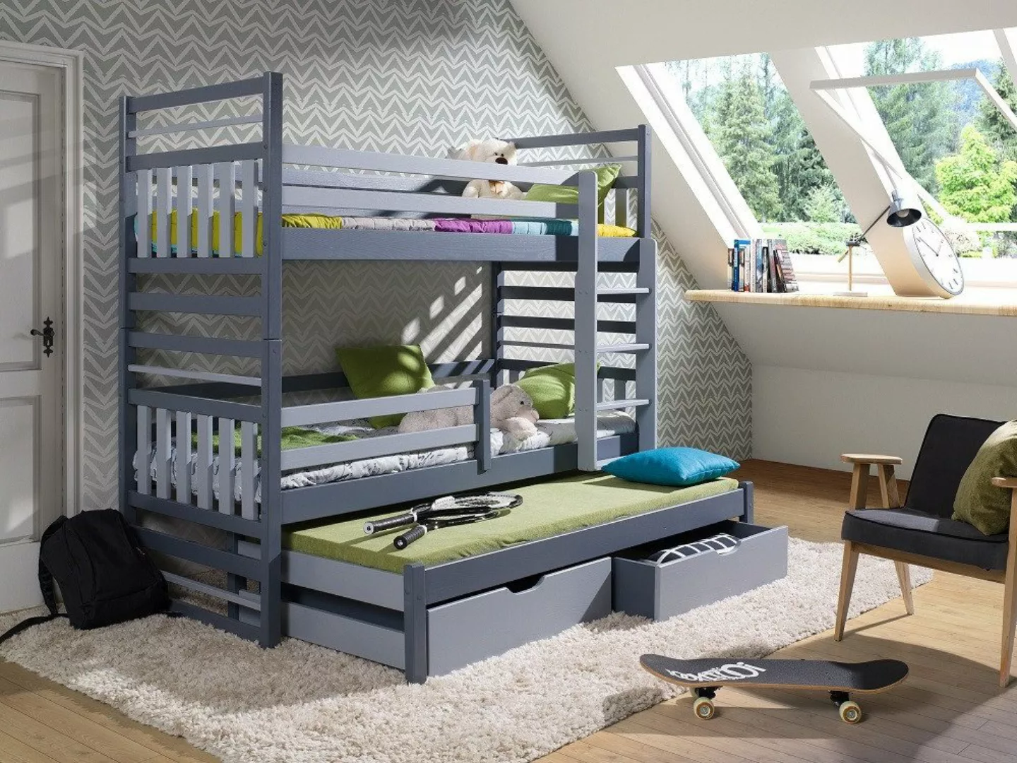 Deine Möbel 24 Etagenbett HENRY für 3 Kinder 90x200 ohne Matratzen / mit Ma günstig online kaufen