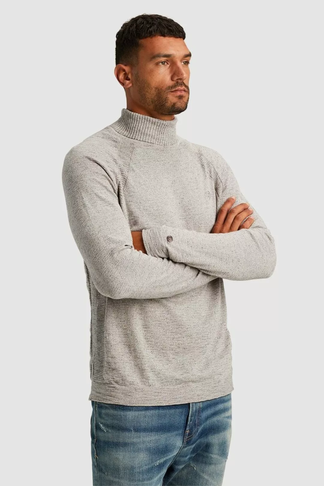 Cast Iron Rollkragenpullover Melange Grau - Größe M günstig online kaufen