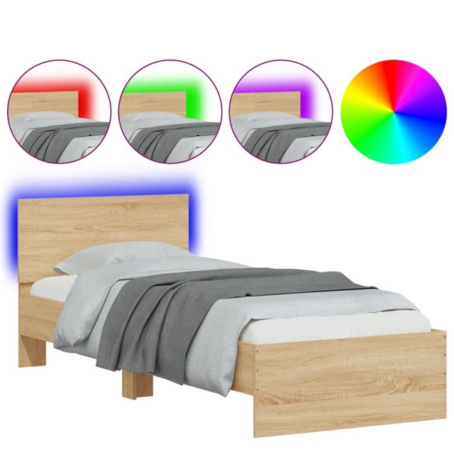 vidaXL Bett Bettgestell mit Kopfteil und LED-Leuchten Sonoma-Eiche 75x190cm günstig online kaufen