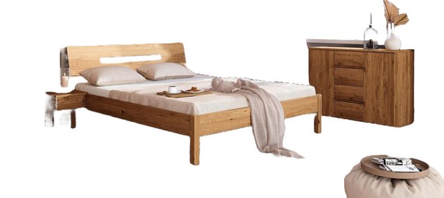 Natur24 Bett Bett Bento 7 Wildeiche massiv 200x200 mit Holzkopfteil und Hol günstig online kaufen