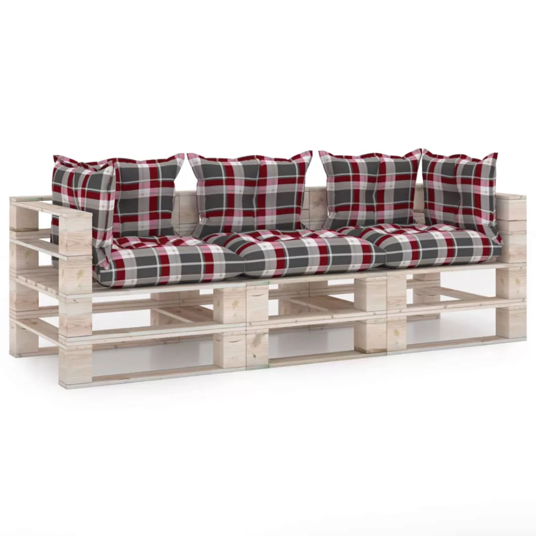 Garten-palettensofa 3-sitzer Mit Kissen Kiefernholz günstig online kaufen