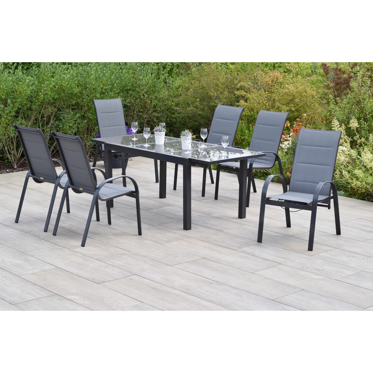 Merxx Amalfi Set 7 -tlg. 6 Stapelsessel Gartentisch Ausziehbar 140 (200) x günstig online kaufen