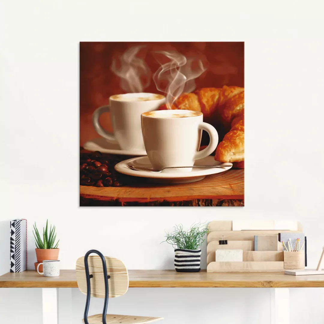 Artland Glasbild "Dampfender Cappuccino und Croissant", Getränke, (1 St.), günstig online kaufen