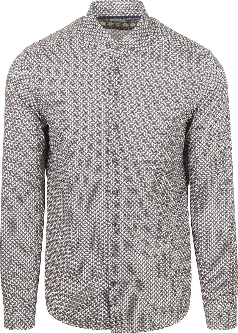 R2 Hemd Retro Print Blau Braun - Größe 38 günstig online kaufen