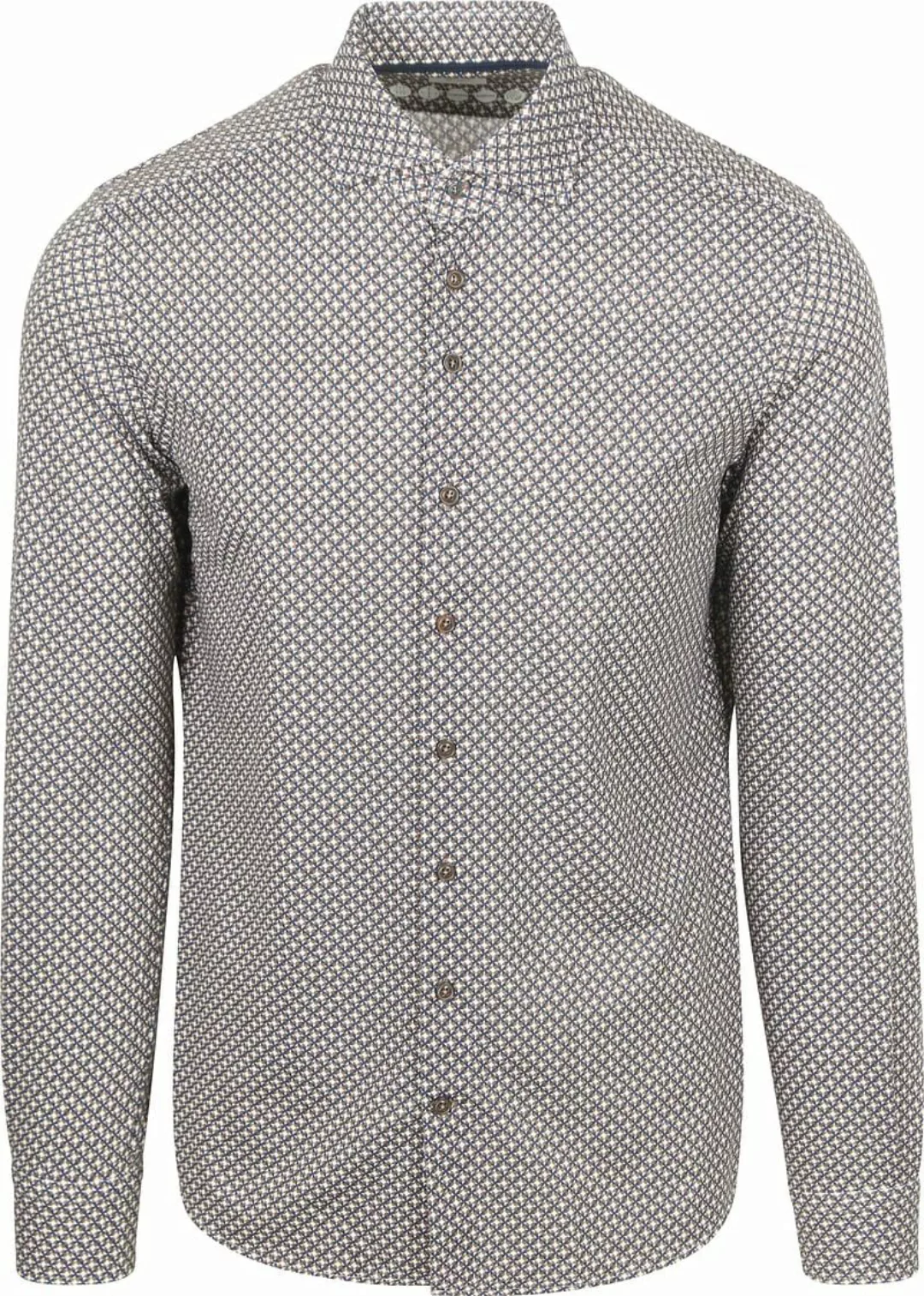R2 Hemd Retro Print Blau Braun - Größe 46 günstig online kaufen