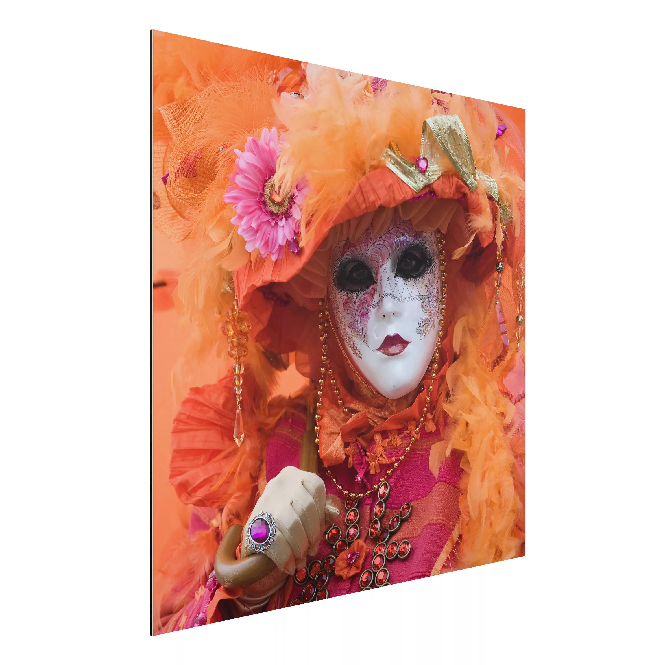 Alu-Dibond Bild Portrait - Quadrat Karneval in Orange günstig online kaufen