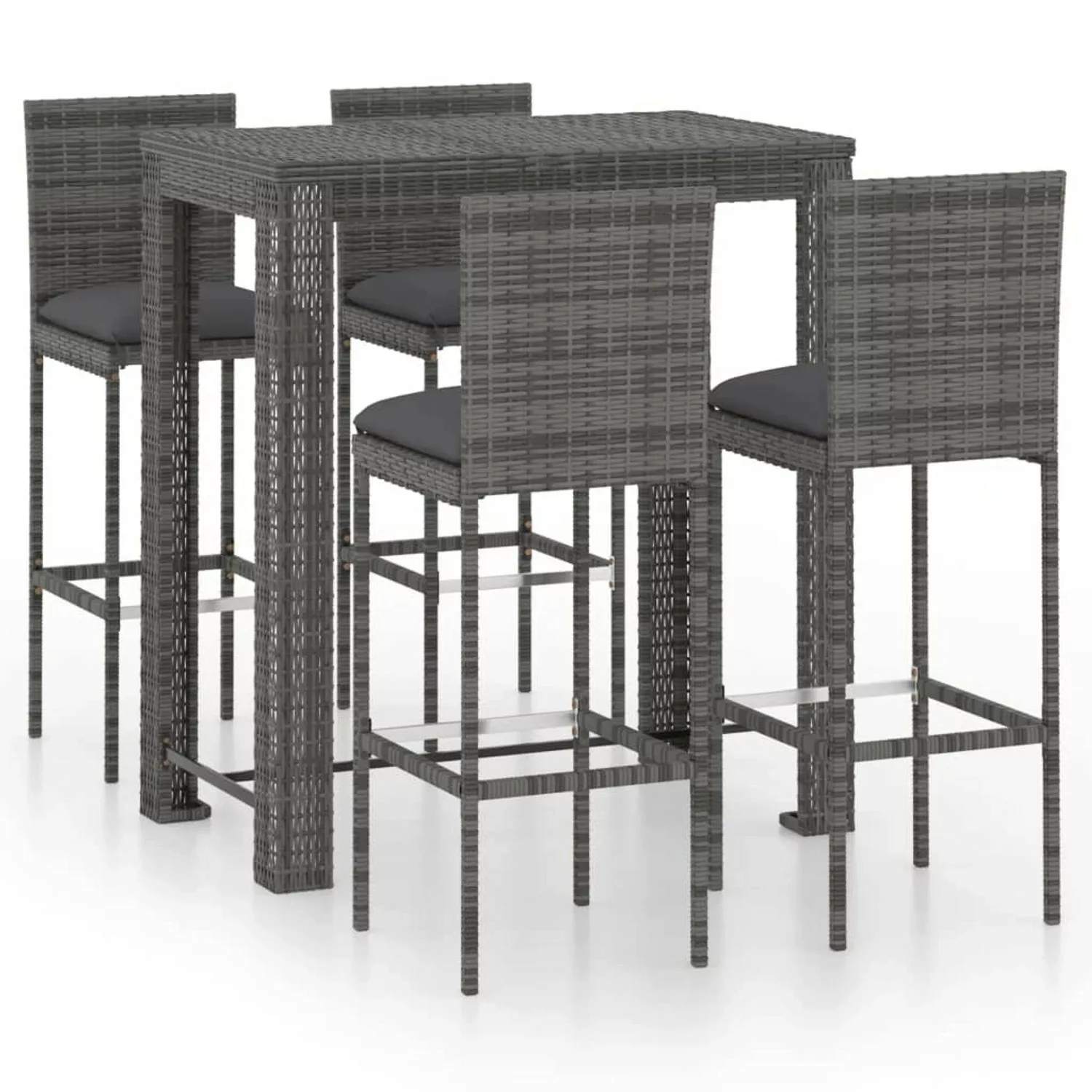 5-tlg. Gartenbar-set Mit Kissen Poly Rattan Grau günstig online kaufen