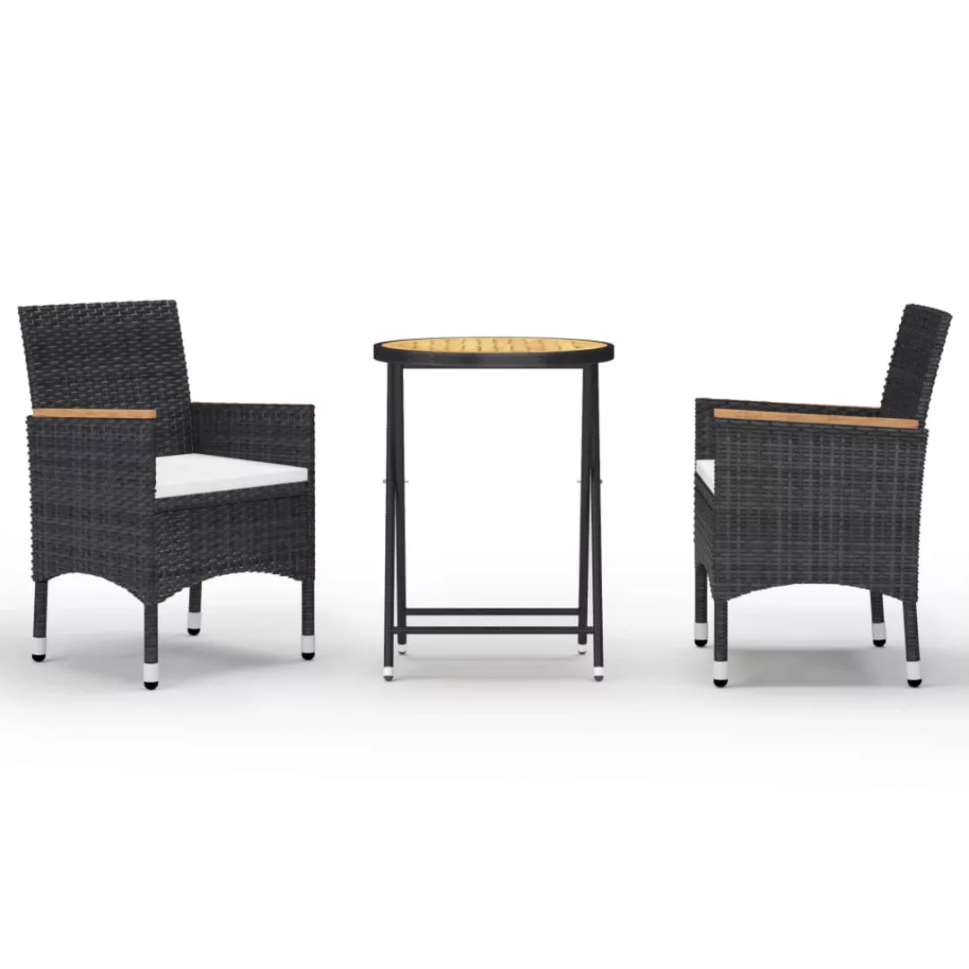 3-tlg. Bistro-set Poly Rattan Und Akazienholz Schwarz günstig online kaufen